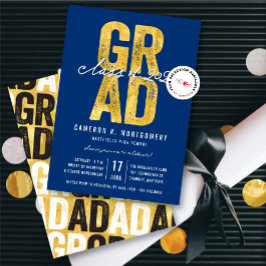 Guld GRAD Klass 2025 Stilig studentfest Inbjudningar