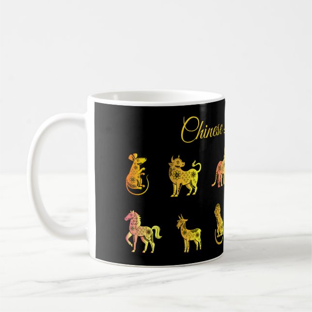 Guld Gradient Chinese Zodiac Animal Black Kaffemugg (Vänster)