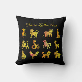 Guld Gradient Chinese Zodiac Animal Black Kudde