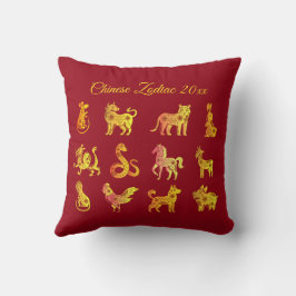 Guld Gradient Chinese Zodiac Red Red Kudde