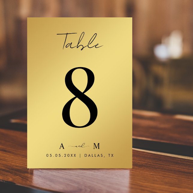 Guld Gradient och Monogram Elegant Black Bröllop Bordsnummer (Skapare uppladdad)