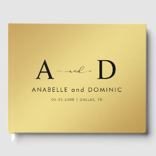 Guld Gradient och Monogram Elegant Black Bröllop Gästböcker