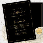 Guld Gräns 40:e födelsedag Party Black Inbjudningar<br><div class="desc">Elegant Guld Skript Gräns 40:e födelsedag Party Black. Tillgänglig digitalt eller utskriven. En minimalistisk modern textdesign för din 40:e i klassiskt guld på svart, som är helt anpassade, med en enda rad gräns. Ändra ord efter behov och du kan också ändra text och färg i bakgrunden samt göra fler om...</div>