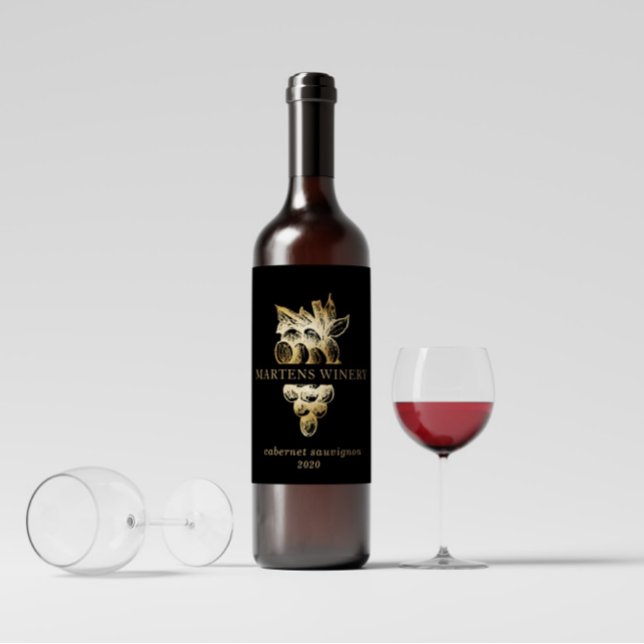 Guld Grapes Winery Vin Business Vinflaska Etikett (Skapare uppladdad)