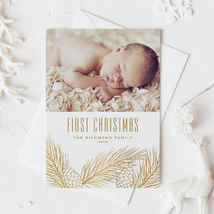 Guld Gräs Nål Baby, första julfoto Julkort