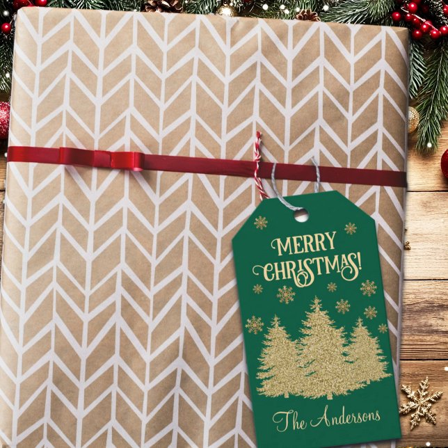 Guld Gräs Träd Guld Snöflingor Presentetikett (Skapare uppladdad)