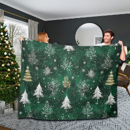 Guld Gräs träd Silver Snöflingor Hunter Grönt Fleecefilt