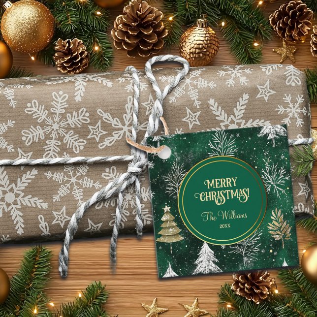 Guld Gräs träd Silver Snöflingor Hunter Grönt Gåvor Etiketter (Skapare uppladdad)