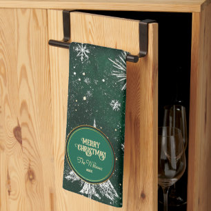 Guld Gräs träd Silver Snöflingor Hunter Grönt Kökshandduk