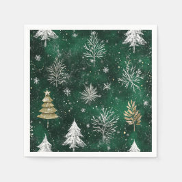 Guld Gräs träd Silver Snöflingor Hunter Grönt Pappersservett