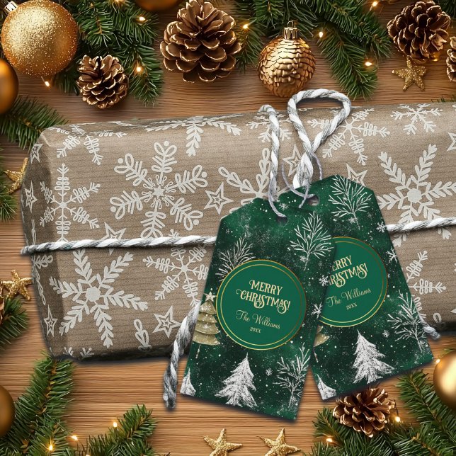Guld Gräs träd Silver Snöflingor Hunter Grönt Presentetikett (Skapare uppladdad)
