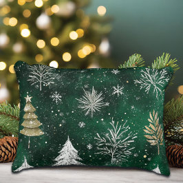 Guld Gräs träd Silver Snöflingor Hunter Grönt Prydnadskudde