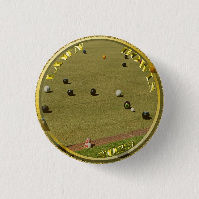 Guld Gräsmatta Bowls 2023 Designad Coin, Badge Knapp (Framsida)
