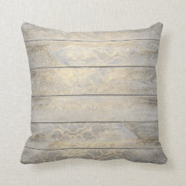 Guld Grått Blommigt Glam Metallic Wood Cottage Kudde