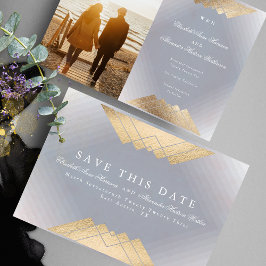 Guld Grått Geometric Gatsby Foil Save Date Meddelande