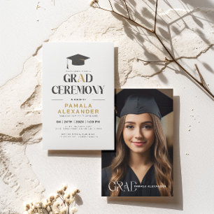 Guld Grått Grad Party Retro Typography on White In Inbjudningar