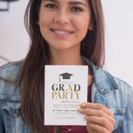 Guld Grått Grad Party Retro Typography on White Inbjudningar