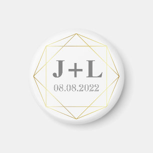 Guld Grått Monogram Bröllop spara datum favor Magnet