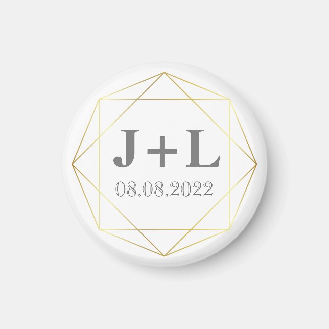 Guld Grått Monogram Bröllop spara datum favor Magnet (Framsidan)