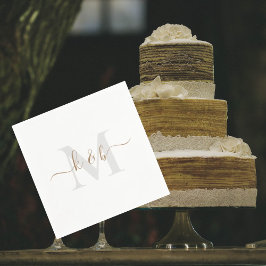 Guld & Grått Monogram Swash Script White Cocktail Pappersservett