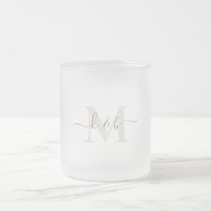 Guld & Grått Monogram Swash-skript Frostad Glasmugg