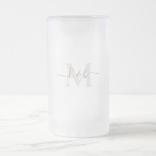 Guld & Grått Monogram Swash-skript Frostat Ölglas