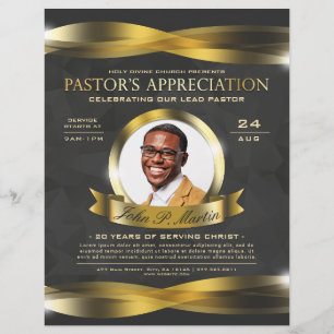 Guld & Grått Pastor's Appreciation Church Service Reklamblad