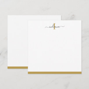 Guld Grått Script Monogram Namn Initial Elegant Anteckningskort
