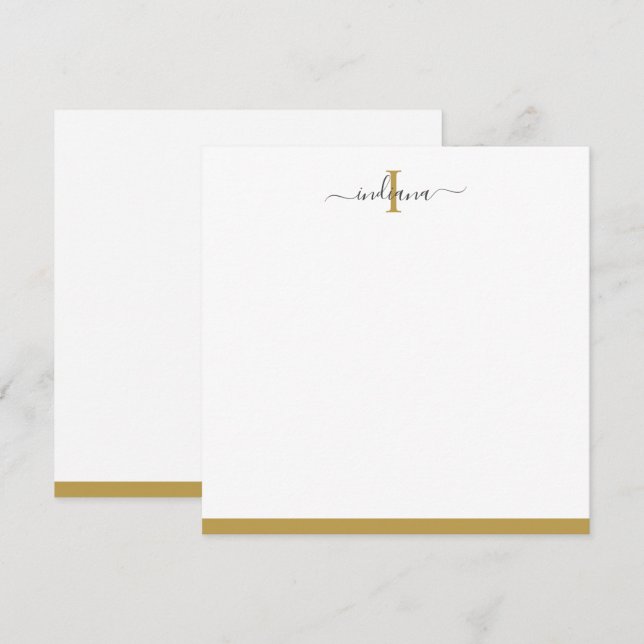 Guld Grått Script Monogram Namn Initial Elegant Anteckningskort (Fram/baksida)