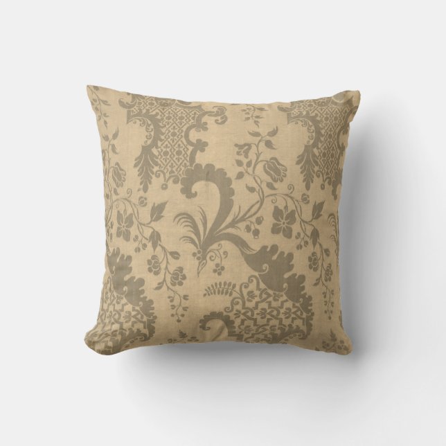 Guld Grått Silver Damask Vintage Elegant Cushion Kudde (Framsida)