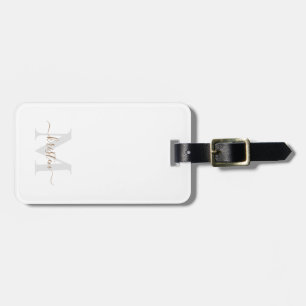 Guld & Grått-skript, Monogram White Bagagebricka