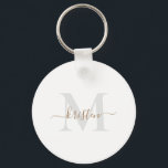 Guld & Grått-skript, Monogram White Nyckelring<br><div class="desc">Nyckelring. Guld och Grått Monogram.. Vit bakgrund.</div>
