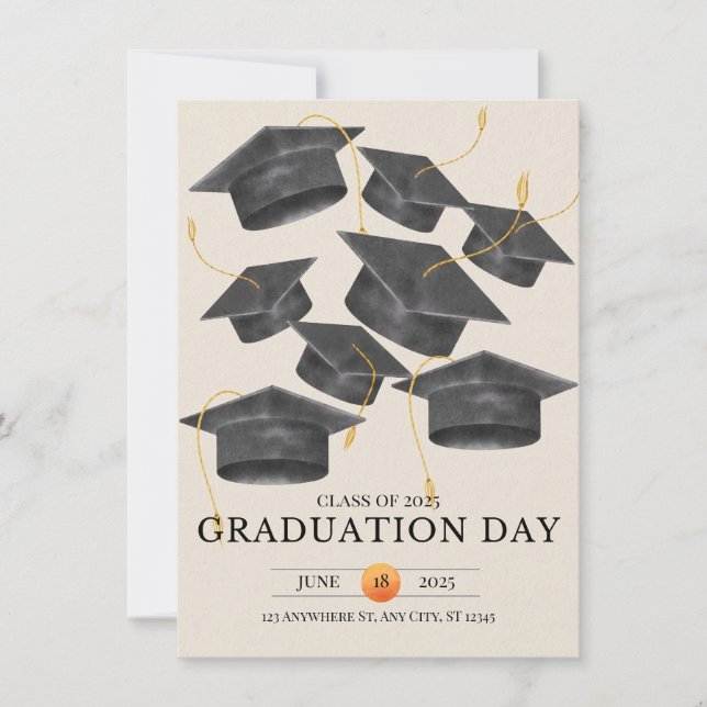 Guld Grått Studenten Elegant-minimalistposter Inbjudningar (Framsida)