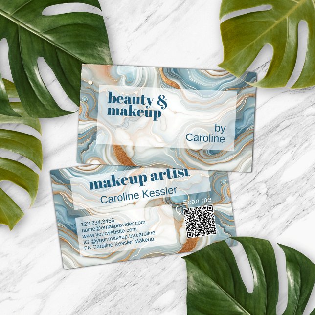 Guld Grått Teal Blue White Marble Art Mönster Visitkort (Skapare uppladdad)