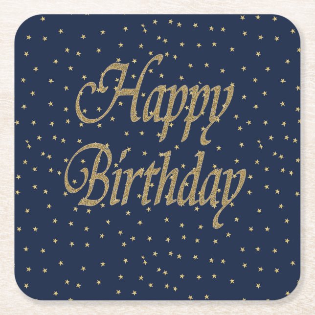 Guld Grattis på födelsedagen Underlägg Papper Kvadrat (Framsidan)