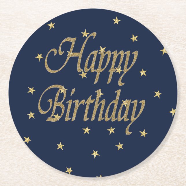 Guld Grattis på födelsedagen Underlägg Papper Rund (Framsidan)