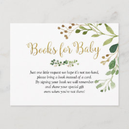 Guld Greenery Baby Shower Bokar för Baby Inbjudan Vykort