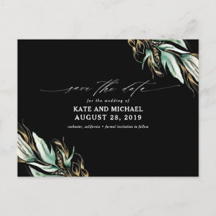 Guld Greenery Black Fall Save Date Vykort