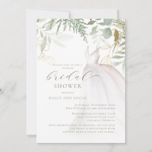 Guld Greenery Bröllop Dress Par Möhippa Inbjudningar