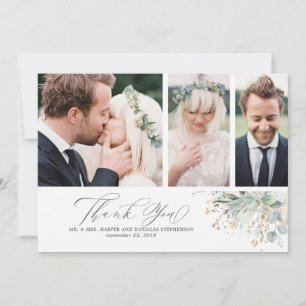 Guld Greenery Bröllop Tack Photo Kort