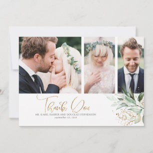Guld Greenery Bröllop Tack Photo Kort