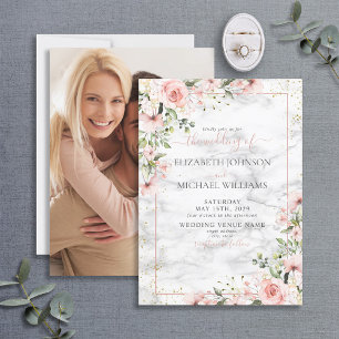 Guld Greenery Dusty Rosa Blommigt Bröllop Inbjudningar