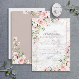 Guld Greenery Dusty Rosa Blommigt Bröllop Invi Inbjudningar