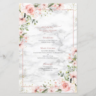 Guld Greenery Dusty Rosa Blommigt Bröllop Menu