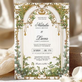 Guld Greenery Eucalyptus Gilded Arch Bröllop Inbjudningar
