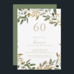 Guld Greenery Fall 60:e Födelsedagsfest inbjudan<br><div class="desc">Denna guld-grej faller 60:e födelsedagsfest inbjudan är perfekt för en modern födelsedagsfest. Konstruktionen har en karakteristisk konstnärlig grönt och guld blad.</div>