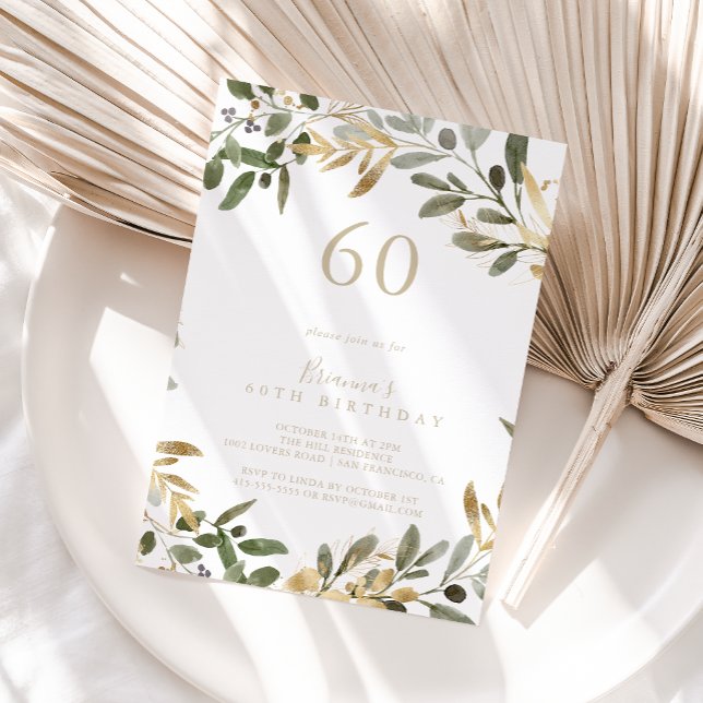 Guld Greenery Fall 60:e Födelsedagsfest inbjudan (Skapare uppladdad)