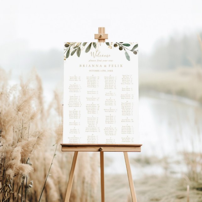Guld Greenery Fall Alfabetiskt sittningsschema Poster (Skapare uppladdad)