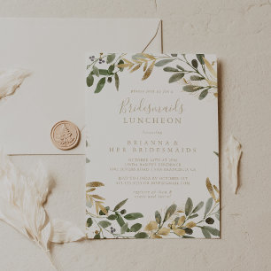 Guld Greenery Fall Bridesmaids Luncheon Shower Inbjudningar