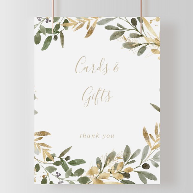 Guld Greenery Fall Cards and Gfts Sign Poster (Skapare uppladdad)